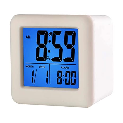 Plumeet Easy to Set Digital Travel Alarm Clock, Snooze Function, Soft Night Light, Large Screen time and Month and Date Display and Alarm, Progressive Sound Alarm and Handy Size (White)