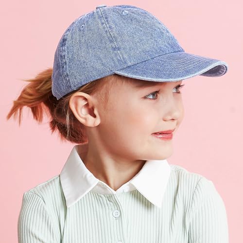 image for The Hat Depot Kids Washed Low Profile Cotton and Denim Plain Baseball 