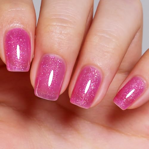 Imtiti Glitter Gel Nail Polish, Pink Iridescent Glitter Gel Polish Diamond Shimmer Sparkle Soak Off UV LED spring summer Manicure 10ml