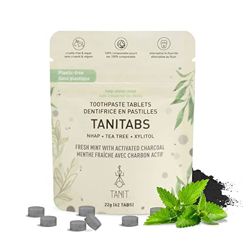 Tanitabs Mint Charcoal Toothpaste Tablets, Fluoride-Free Natural Toothpaste For Gum And Teeth Care, Zero-Waste Travel Toothpaste Tabs In Refill Pouch, Natural Mint Flavor, 62 Tablets - Tanit #TOP5