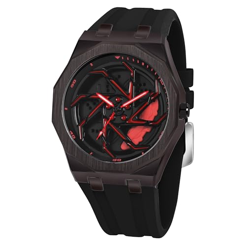 Image of ON TIME OCTUS Spinning Car Wheels Gyro Men's Sport Watch| Rotating Wheel Dial Silicone Strap Analog Luxury Watches for Boy's and Men -MN-259