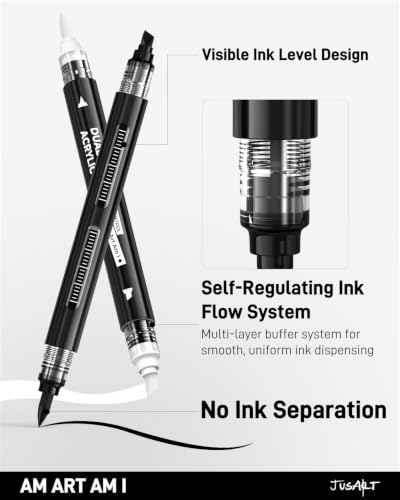 Image of JusArt 6 Black & White Acrylic Paint Markers, Dual Tip Markers for Drawing