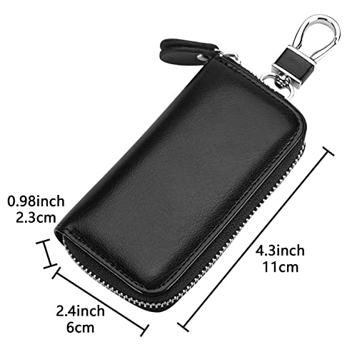 Wesoke Leather Car Key Case Holder Black Keychain Case Bag, Universal Car Key Fob Bags For Men Women, Auto Key Chain Protector Cover Key Ring Zipper Bag With 6 Hooks And Metal Hook #TOP1