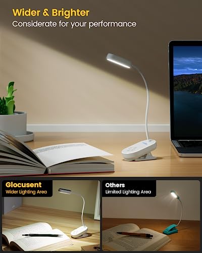 Glocusent 16 Led Mini Book Light For Reading In Bed, Clip On Reading Light, Rechargeable & Long Lasting For 80+Hrs, 3 Colors & 5 Brightness Levels, Perfect Reader Gifts Or Book Lovers, Kids & Travel #TOP3
