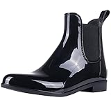 Heel measures approximately 1 inches" Platform measures approximately .50" Glossy Chelsea Rain Boots: Lightweight, Slender & Stylish Elastic-goring on sides and pull-loop strap at heel for easy slip on and off Textile lining & padded footbed, extreme...