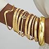 YEEZII Gold Bangle Bracelets for Women, 7Pcs 14K Gold Plated Boho Indian Multi Stackable Textured Bracelets, Chunky Bangles Set for Women Jewelry Gifts (Gold-E) #2