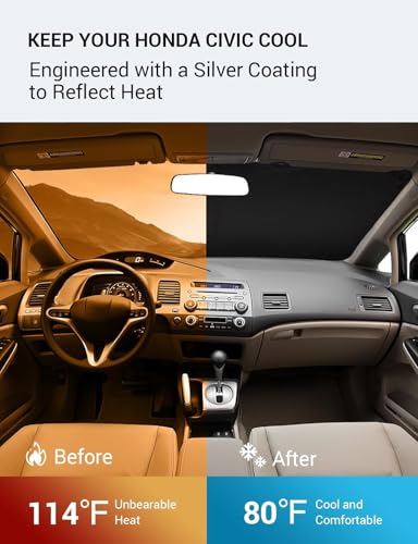 Image of Proadsy 2026 Upgrade Windshield Sun Shade Custom Fit 2006-2011 Civic Foldable Front Sunshade Protector Sun Visor Blocks UV Rays Keep Car Cooler