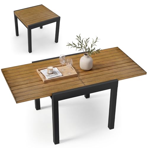 CikaCika Expandable Patio Dining Table, Aluminum Extendable Table, Brwon