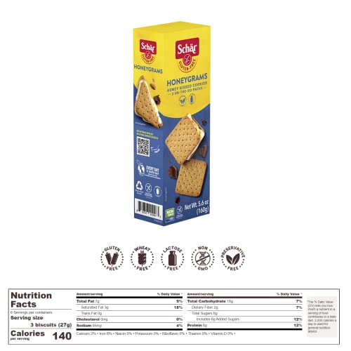 Schar - Honeygrams - Certified Gluten Free - No Gmo's, Lactose, Wheat Or Preservatives - (5.6 Oz) 12 Pack #TOP1