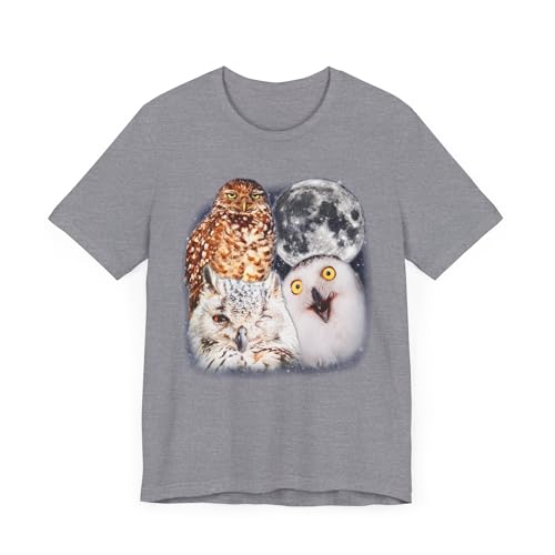 T-shirt Three Owls Moon unisexe imprimé hiboux en coton