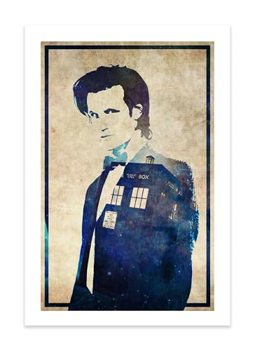 Doctor Who – 11th Doctor Minimalist Art Print (Matt Smith) – 13×19 Handmade Poster Featuring the Eleventh Dr and Tardis – Sci‑Fi Wall Art for Whovians & Collectors