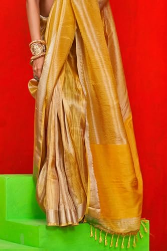 Image of SWORNOF Women's Woven Khadi Georgette Silk Saree With Unstitched Blouse Piece