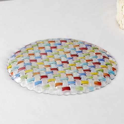 Puremagics Handbemalter bunter runder gewebter Kristall-Dekorationsteller, 27,9 cm Durchmesser.