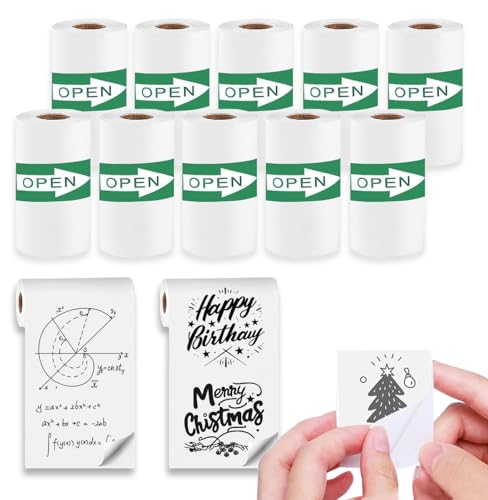 10 Rolls Self-Adhesive Thermal Paper, Glossy Thermal Printer Paper for Mini Portable Printer, 57 x 25mm, Thermal Labels for Most Pocket Printer