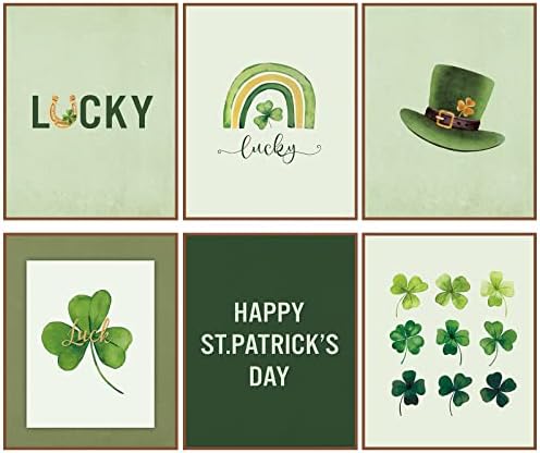Geyee 6 Pcs St. Patrick's Day Boho Wall Art 8 x 10 In Canvas Pastel Aesthetic Wall Decor Unframed Bedroom Decor Pictures for Wall Holiday Poster Prints for Living Room (Shamrock)