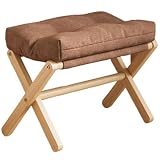 Pouf Pieghevole, Poggiapiedi con Gambe in Legno, Ottomano Moderno per Camera da Letto e Soggiorno, Poggiapiedi da Divano o Sgabello, Seduta Extra per il Soggiorno(Brown)