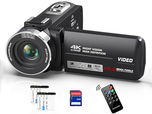 THPACIP Camcorder Video Camera 4K Ultra 48MP Vlogging Camera for YouTube 18X Digital Zoom Camcorder Recorder 3.0" LCD Touch Screen IR Night Vision with Remote Control