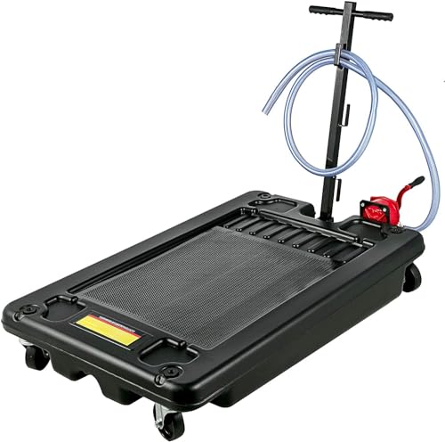 VEVOR Oil Drain Pan, 17 Gallon Oil Drain Pan with Pump, 64L Low Profile Oil Drain Pan with 8 ft Hose, Rolling Oil Drain Cart for Trucks, Buses, RVs