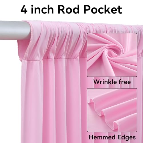 Image of 8 Panels 5ftx12ft Wrinkle Free Pink Backdrop Curtain for Parties, Silky Polyester Photo Backdrop Drapes 12 ft Long Back Drop Cloth for Wedding Birthday Photography Background Curtains