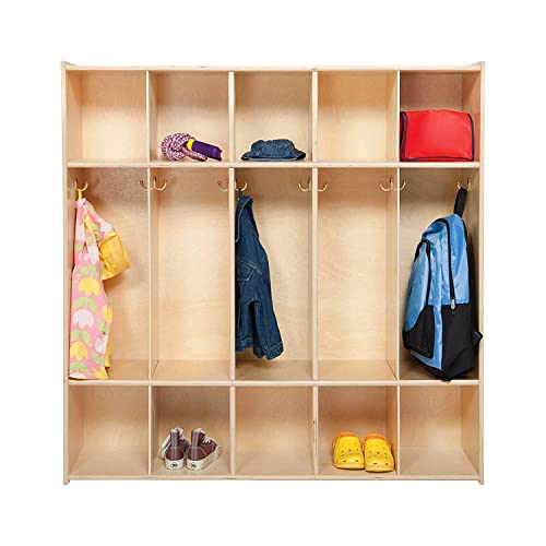 5 Section Montessori Coat Locker & Backpack Hanger, School,Daycare Organizer, Wooden Furniture with Storage & Hooks for Classrooms, Kid’s Room