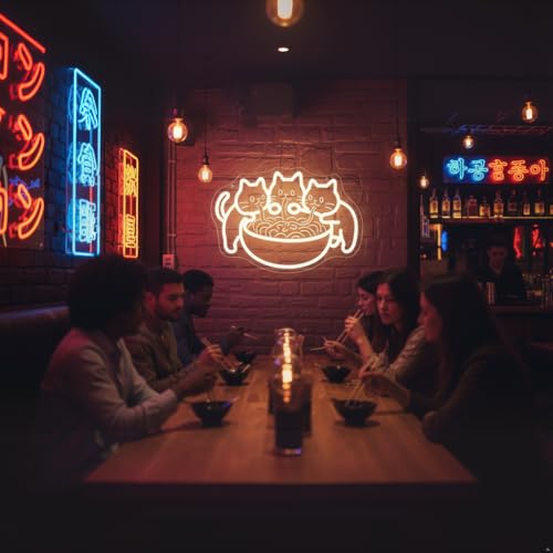 Ramen Cat Neon Sign for Wall Decor Cat Eat Noodles Neon Light for Man Cave - image 4