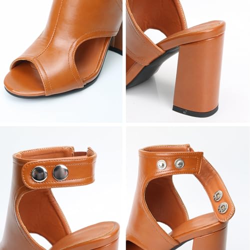 MEOTINA Open Toe Booties for Women Dressy Sandals Peep Toe Boots Block Heels Summer Gladiator Shoes 6