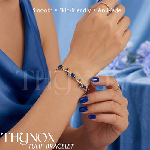 Image of THYNOX Tulip Bracelet for Women Stylish | Gold Plated Crystal Floral Jewellery | Adjustable Chain Wrist for Women & Girls Stylish | Elegant Tulip Bracelet for Women, Party & Daily Wear Accessory