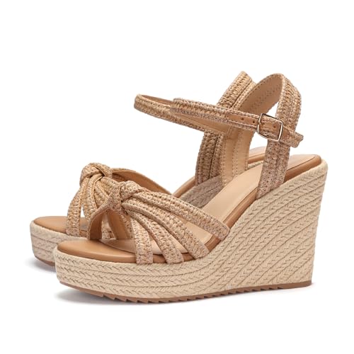Image of VICKI.VICKI Wedges for Women Platform Sandals Wedge Heels for Sandals Comfortable Summer Espadrille Shoes Ankle Strap&Open Toe