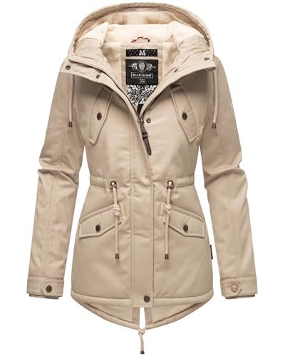 MARIKOO Damen warme Winterjacke mit kuscheliger Verstellbarer Kapuze Manolya Light Taupe Gr. L