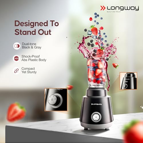 Image of Longway Super Pro Mixer Grinder | 500 Watt Powerful Motor for Grinding, Mixing, Juicing | 2 Years Warranty (Black & Gray)