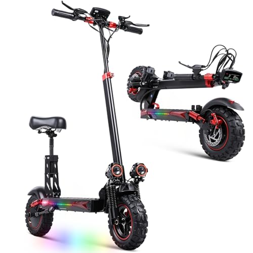 Tigoten Electric Scooter Adults with Seat - 1200W Motor, 37 Mile Long Range, 34MPH Fast Electric Scooters,11" Off-Road Tubeless Tire,Foldable E-Scooter with Suspensions & Side Light