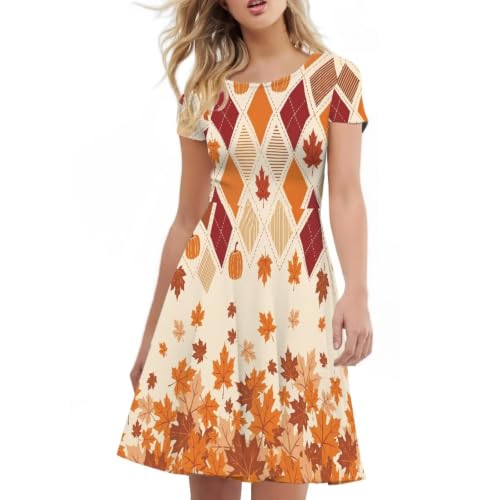 Image of HUGS IDEA Womens Puffy Swing Midi Dress Round Neck Short Sleeve Party A-Line Dresses