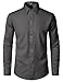 JEMITOP Men's Stretch Soft Slim Fit Dress Shirts Long Sleeve Formal Wedding Business Casual Button Down Up Shirt Dark Grey L