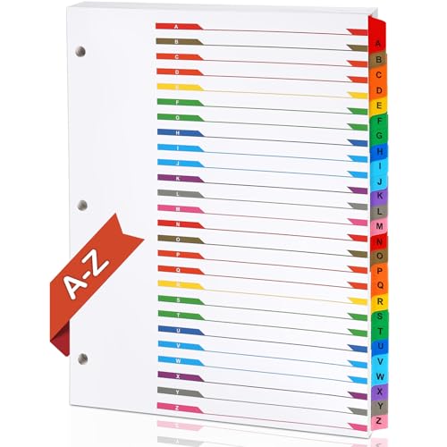 Alphabet Binder Dividers for 3 Ring Binder, COIDEA A-Z Dividers for 3 Ring Binder, Multicolor A-Z...