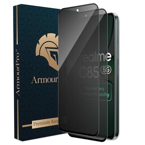 Image of ArmourPro Anti-Spy Privacy Tempered Glass for Realme C85 / Realme 15x and Narzo 90x - Anti Peeping Screen Protector, Edge to Edge Full Coverage, 9H Hardness, Easy Installation Kit | Pack of 2