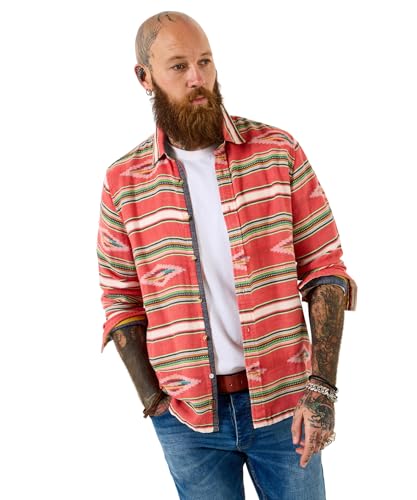 Joe Browns Men's Aztec Stripe Overshirt, Regular, Red, UK M