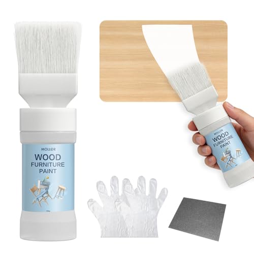 Mollor Pintura para muebles de madera, 150 g, color blanco, para muebles, armarios, puertas, mesas de comedor y sillas, color blanco mate a base de agua
