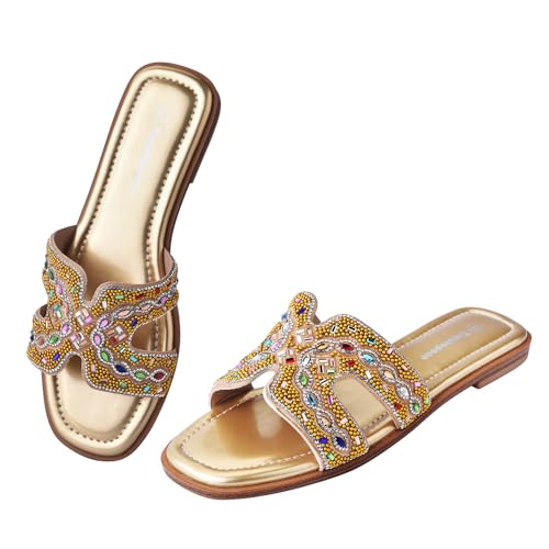 Image of H Flat Sandals for Women Dressy Lightweight Comfortable Slide Sandal Fashion Summer Trendy Casual Slip-On Shoes