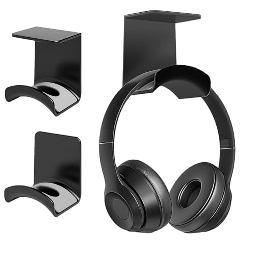 Lot de 2 supports d'écouteurs muraux en silicone avec adhésif puissant, crochet universel pour casques de jeu, bureau et mur, noir