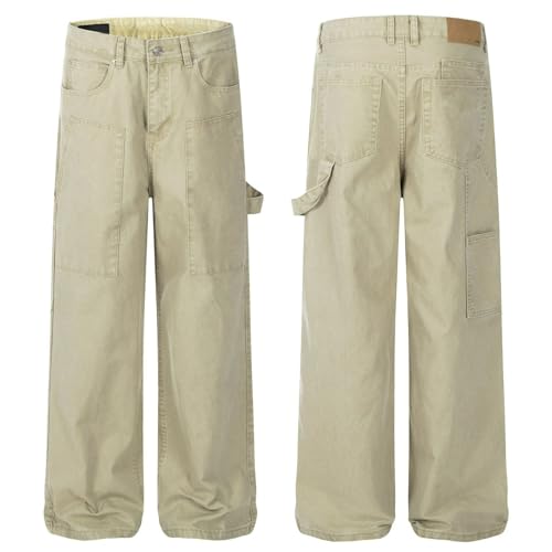 Jeans Pants Trouser Denim Trendy Street Washed Grinding Fading Loose Multi Pocket Commuter Casual Straight Tube3