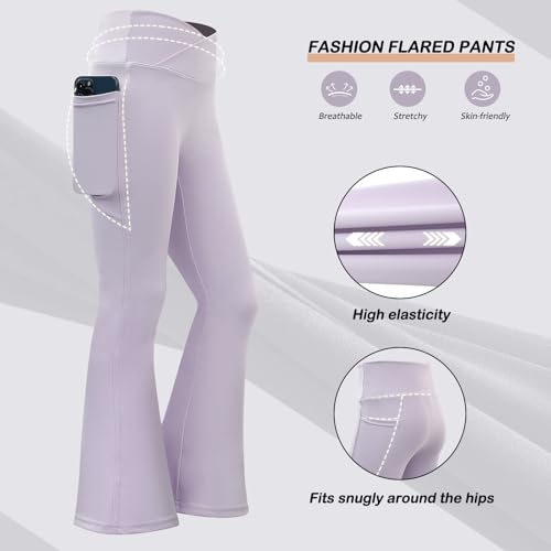 Girls' Leggings Cross High Waisted Bell Bottoms Yoga Flare Pants for Athletic Causal with Pockets,3 Pcs2