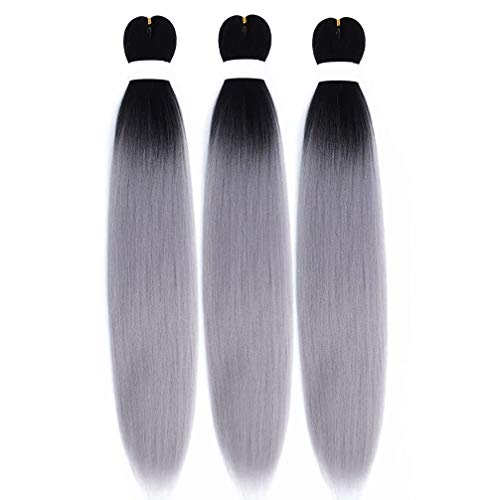 Braiding Hair Pre Stretched Kanekalon Grey Easy Braiding Braiding Hair For Braids Twists Locs Hair 24 Inch 3 Packs