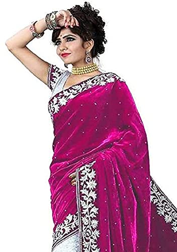 Image of Women's Velvet and Brasso Half-Half Saree with Blouse Piece