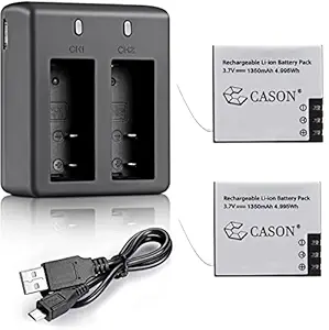 Cason 2 x 1350 mAh Li-ion Rechargeable Batteries with Dual Charger Station for Action Camera Cason CN10,CS6 & Also SJ4000 WiFi/SJ4000 AIR/SJ5000WiFi/SJ5000 & Other Action Cameras (Black)
