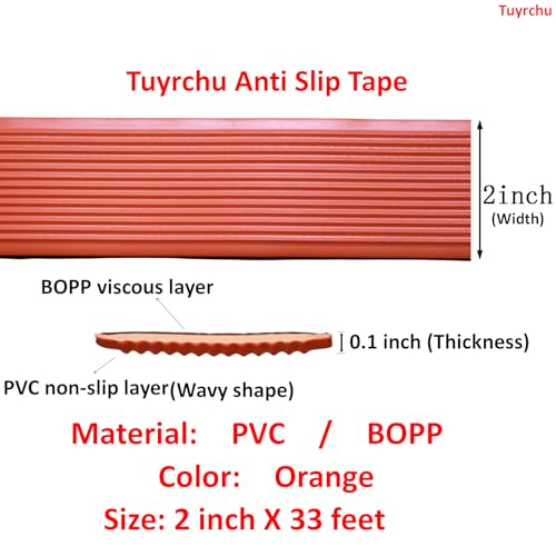 Image of Anti Slip Tape 2 Inch Wide, Waterproof Grip Adhesive Tape, Heavy Duty High Traction Friction for Indoor /Outdoor Steps (33 Ft /Orange).