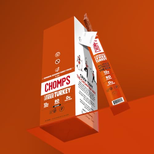Image of Chomps Pepperoni Turkey Jerky Meat Snack Sticks 24-Pack - Keto, Paleo, Low Carb, Whole30 Approved, 12g Lean Meat Protein, Gluten Free, Antibiotic Free, Zero Sugar Food