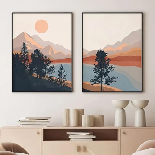 Toile Boho de scène de lac GELYX : décoration murale haut de gamme 70x100cm