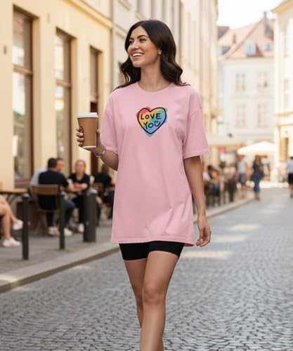 Image of SHODOX Women's Cotton Blend Oversized Drop Shoulder Printed T-Shirt | Soft, Breathable & Light Weight | Loose Fit Stylish Top for Girls with Premium Graphic Print