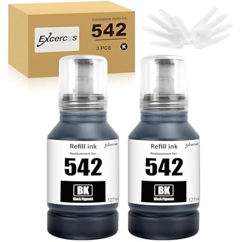 EXCERCUS 542 Black Ink Refill Compatible for Epson 542 T542 Ink Work for Epson ET-16600 ET-5800 ET-5850 ET-5880 ET-16650 ST-C8000 ST-C8090 Printer (2 Black, 127ml) Cover