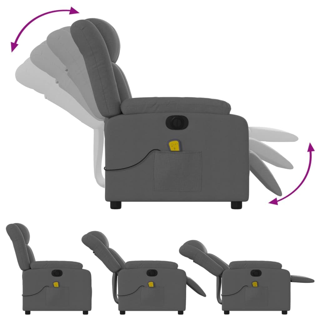 Willood Sillón Relax Reclinable Sillón Reclinable de Masaje Eléctrico, Silla con Respaldo, Sillón Orejero Ajustable, Asiento para Personas Mayores, Tela Gris Oscuro